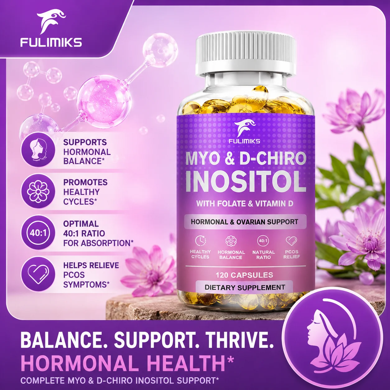 

Myo-Inositol & D-Chiro Inositol Supplement, 40:1 Ratio, Supports Fertility, Ovarian Health, Hormonal Balance & Stress Relief