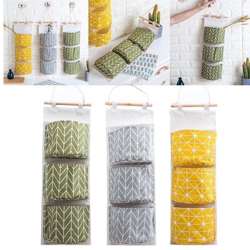 Tulips Hanging Storage Bag 3 Pocket Waterproof Hanging Organizer for Dorm Living Room Bathroom Home Fabric Wall Closet Organizer