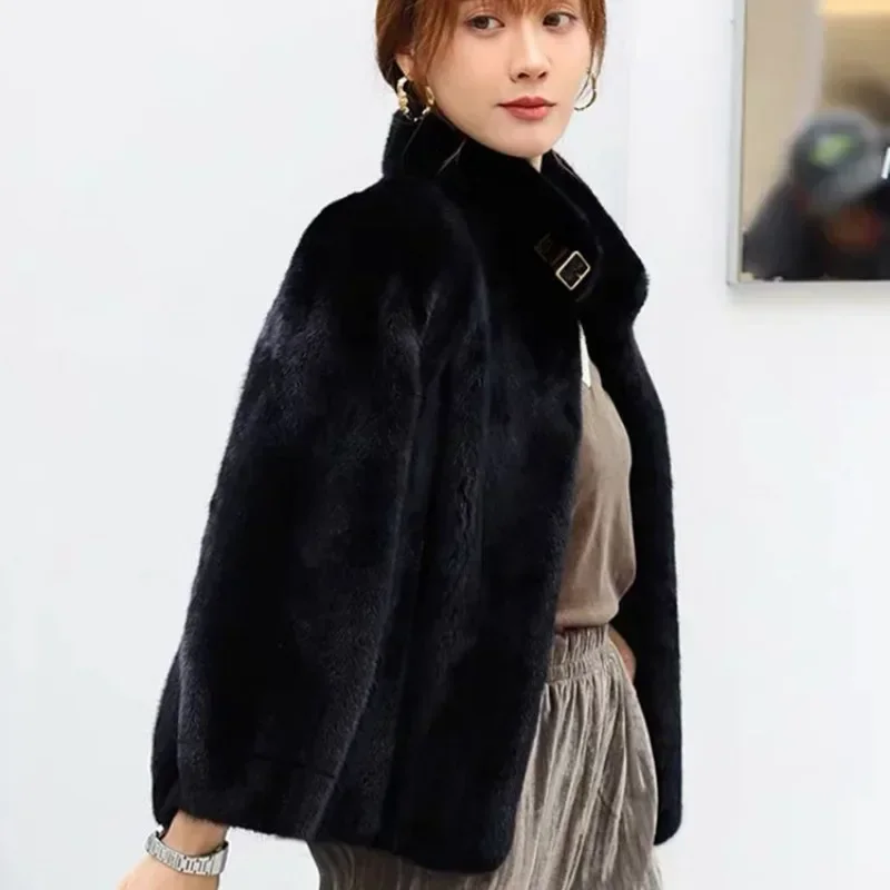 2023 New Mink Coat Women\'s Faux Fur Autumn and Winter Thickened Short Fashionable Loose Lamb Hair Comfortable Keep Warm Coat