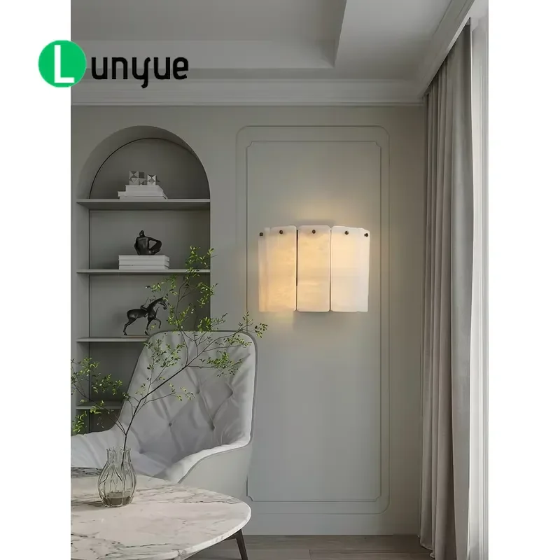 Modern Marble Gypsum Round LED Wall Lamp Snowflake Shade for Villa Bedroom Corridor Decorative Lighting Fixture