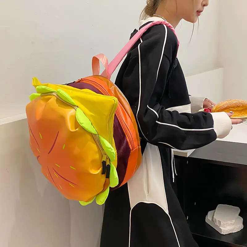 Cheese Hamburger Backpack Cute Cartoon Design School Bag Kawaii Funny Shoulder Bag Large-capacity Laptop Travel Bags Girls