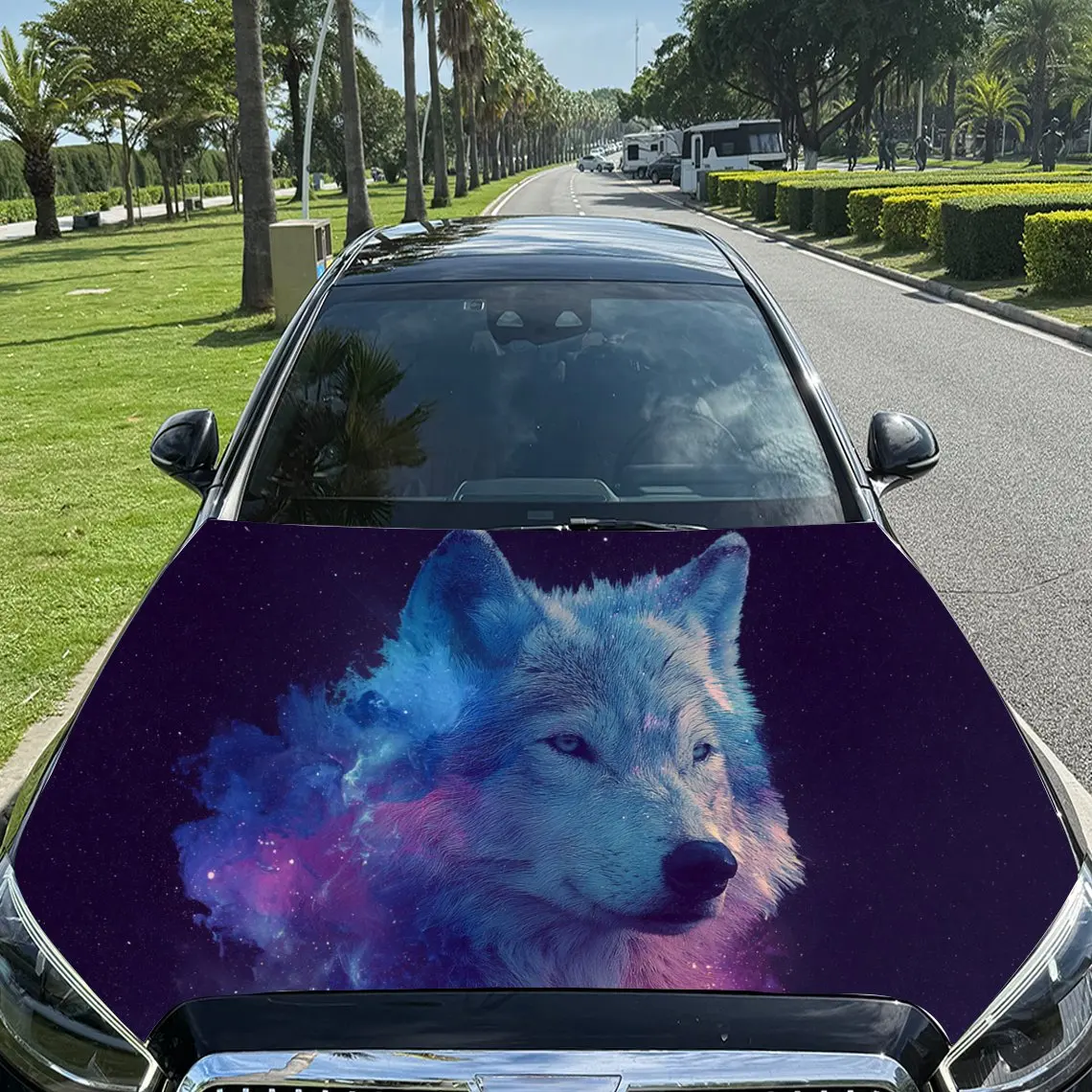 

Car Decal Wolf with Cosmic Purple-Pink Artistic Background & Mystic-Wild Aesthetic Car Hood Sticker, Waterproof Self - Adhesive