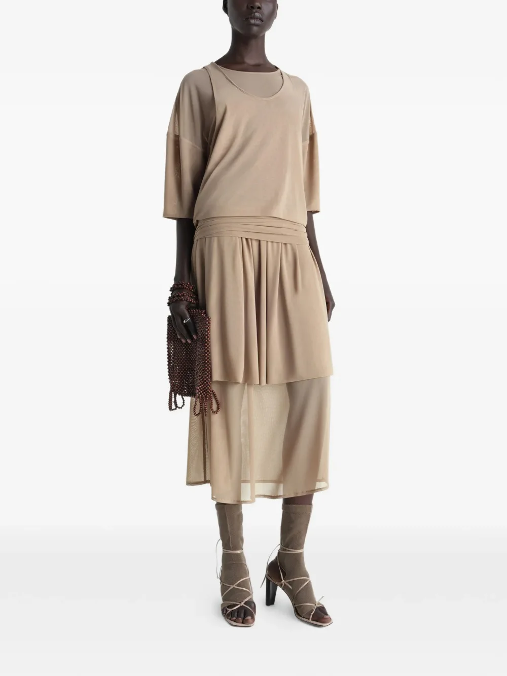 

Mesh Dress — 2026 Spring/Summer New Arrival: Women's Mid-Length Dress with Cinch Waist and Tie Detail