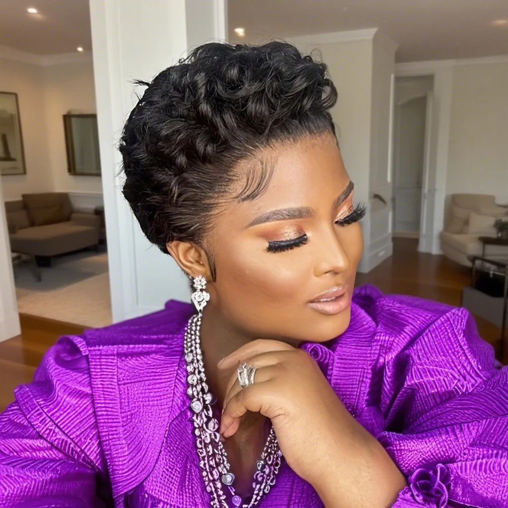Short Curly Wave Pixie Cut Lace Front Wig 13x4  Human Hair Transparent Lace for Natural Look & Daily Wear