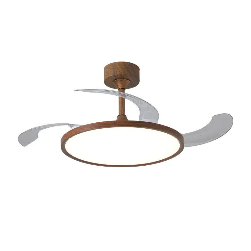 Full Spectrum Bedroom Intelligent Silent Fan Light Chandelier Integrated Log Wind Modern Simple Restaurant Ceiling Fan Light