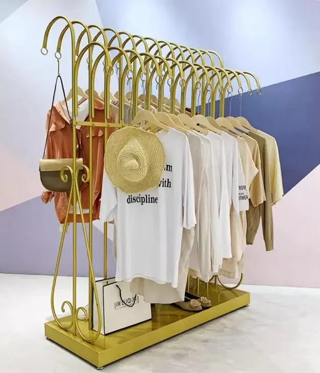 

Clothes hanger display rack, floor standing clothing store dedicated island double row display rack