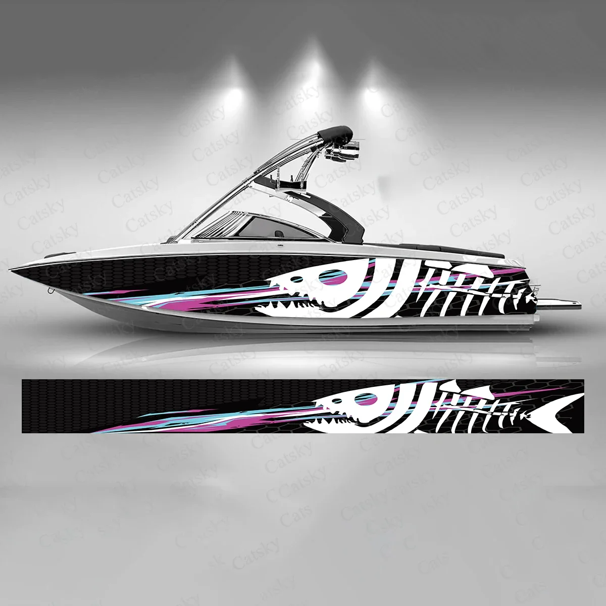 Bloody Fish Bone Colorful Mysterious Stripe Boat Sticker Vinyl Ship Pontoon Deck Boat Fishing Decorative Pontoon Boats Decal