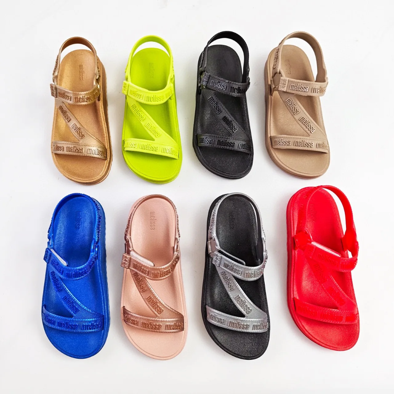 

Mini Melissa Women Flat Sandals Comfortable Double Strap Sandals Non Slip Leather Open Toe Sandals Adjustable for Outdoor Travel