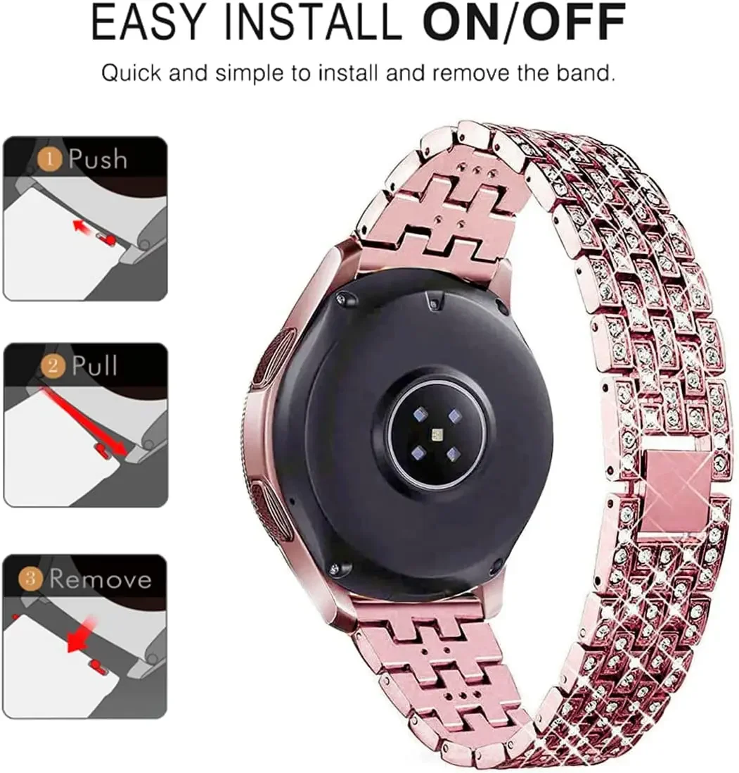 Rotterdam Kly Bling Diamond Strap, Bracelet pour Samsung Galaxy Watch 6, Classic 5 Pro 45mm, Watch 4, Classic 42, 46mm, Active 2 40mm, 44mm