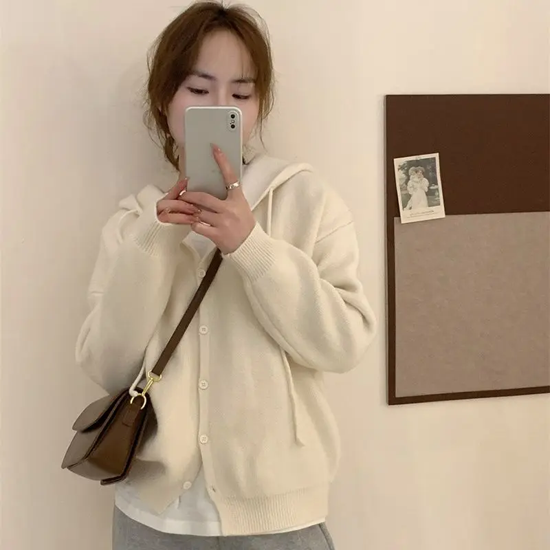Purple Knitwear Woman Hooded Tops Korean Clothing High Quality Y2k Style Nice Color Fashion Button Hoodies Sweatshirt for Women