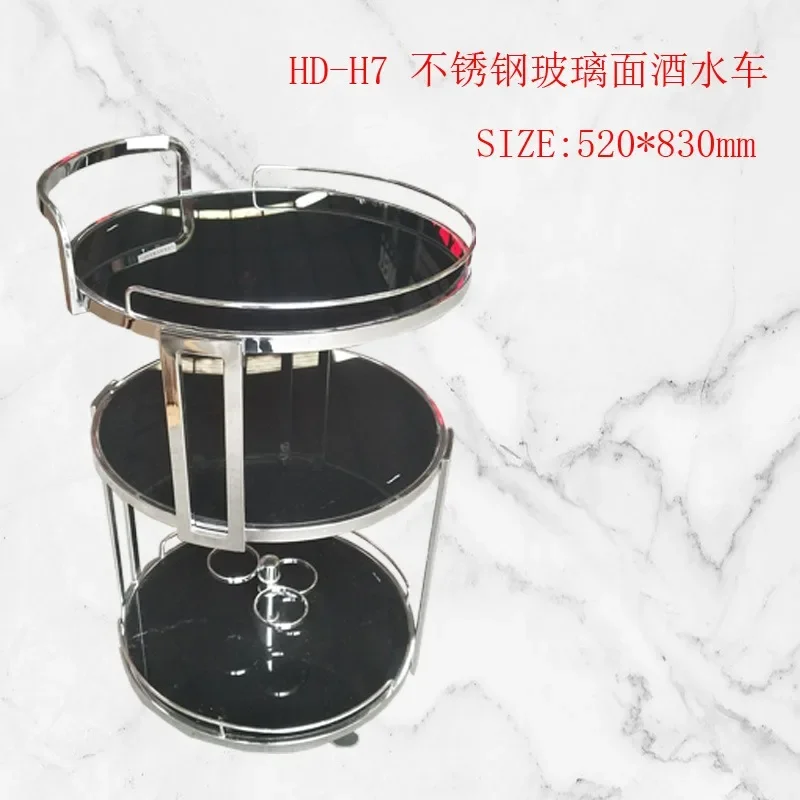 Stainless steel push food cart mobile 4S shop wine cart service trolley supermarket three-layer glass surface wine cart