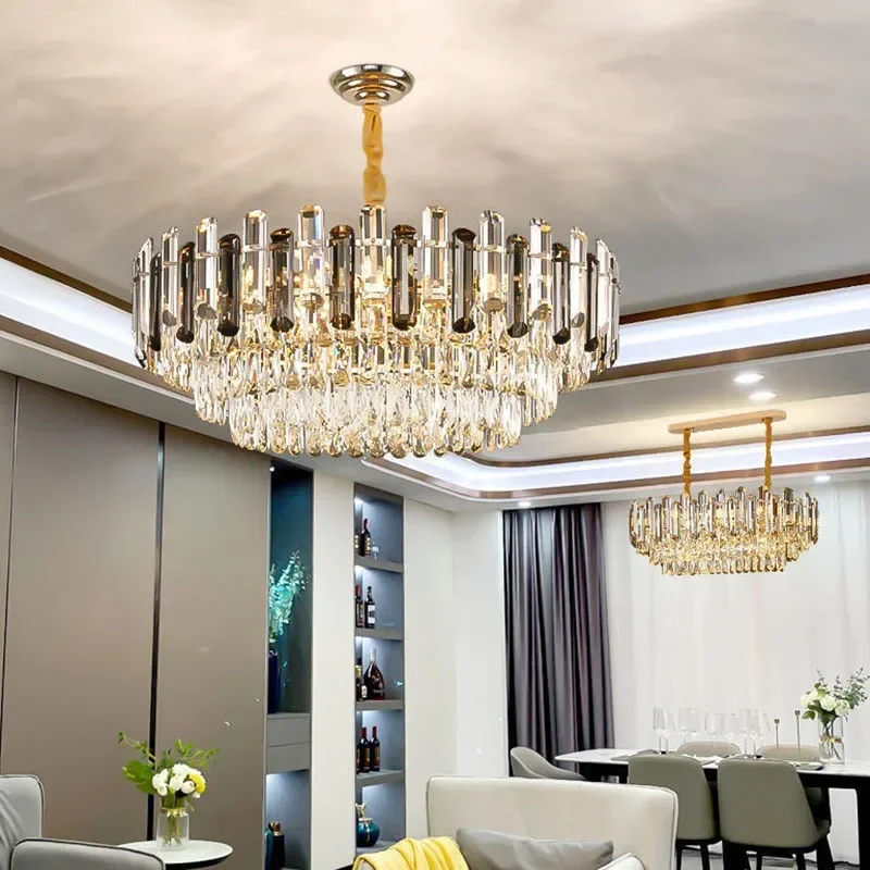 Modern Luxury Crystal Lamp Living Room Chandelier Rear Simple Dining Room Decoration Atmosphere Household Led Indoor Lighting