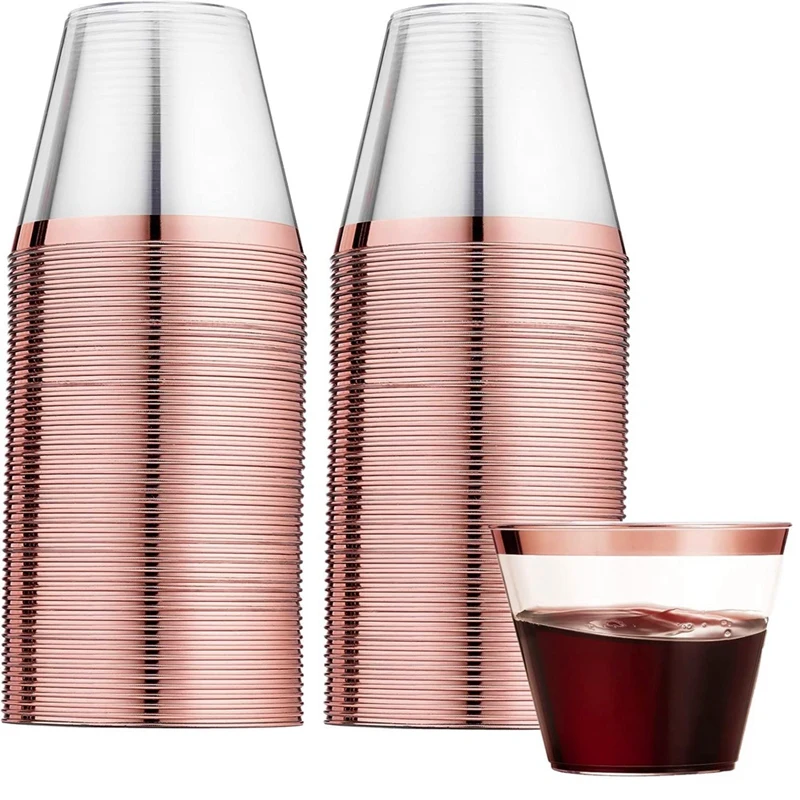 Rose Gold Rimmed Plastic Tumblers Plastic Wine Glasses Reusable Drink Cups Party Wine Glasses For Champagne Cocktail Martini