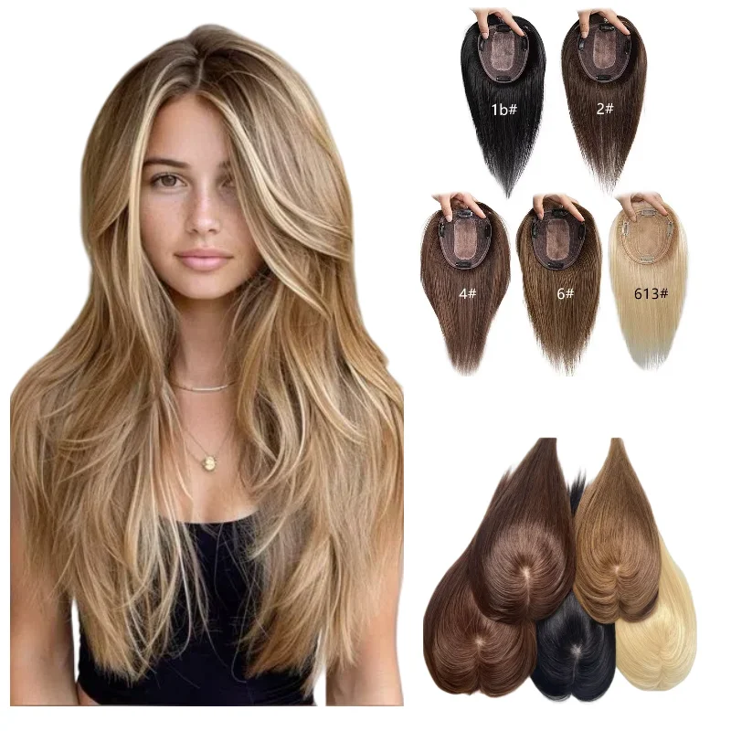 

Женский топпер для волос, человеческие волосы с челкой, кружевная основа, средняя часть | 7x10 12x14 см 18 дюймов повышающая уверенность