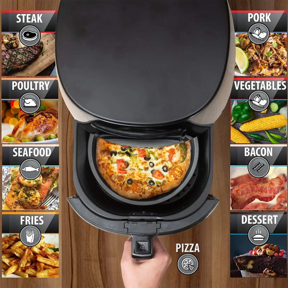 5.8QT (19,3 чашки) Цифровая Электрическая Фритюрница с аксессуарами и варочной книгой-жаровка, запекание, согревание и перегрев