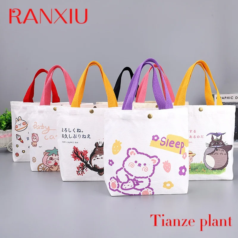 Xianghui-Bolsa de algodón con diseño de logotipo impreso personalizado, bolso de mano de lona con cremallera, color negro, blanco y rosa natural, 100% algodón