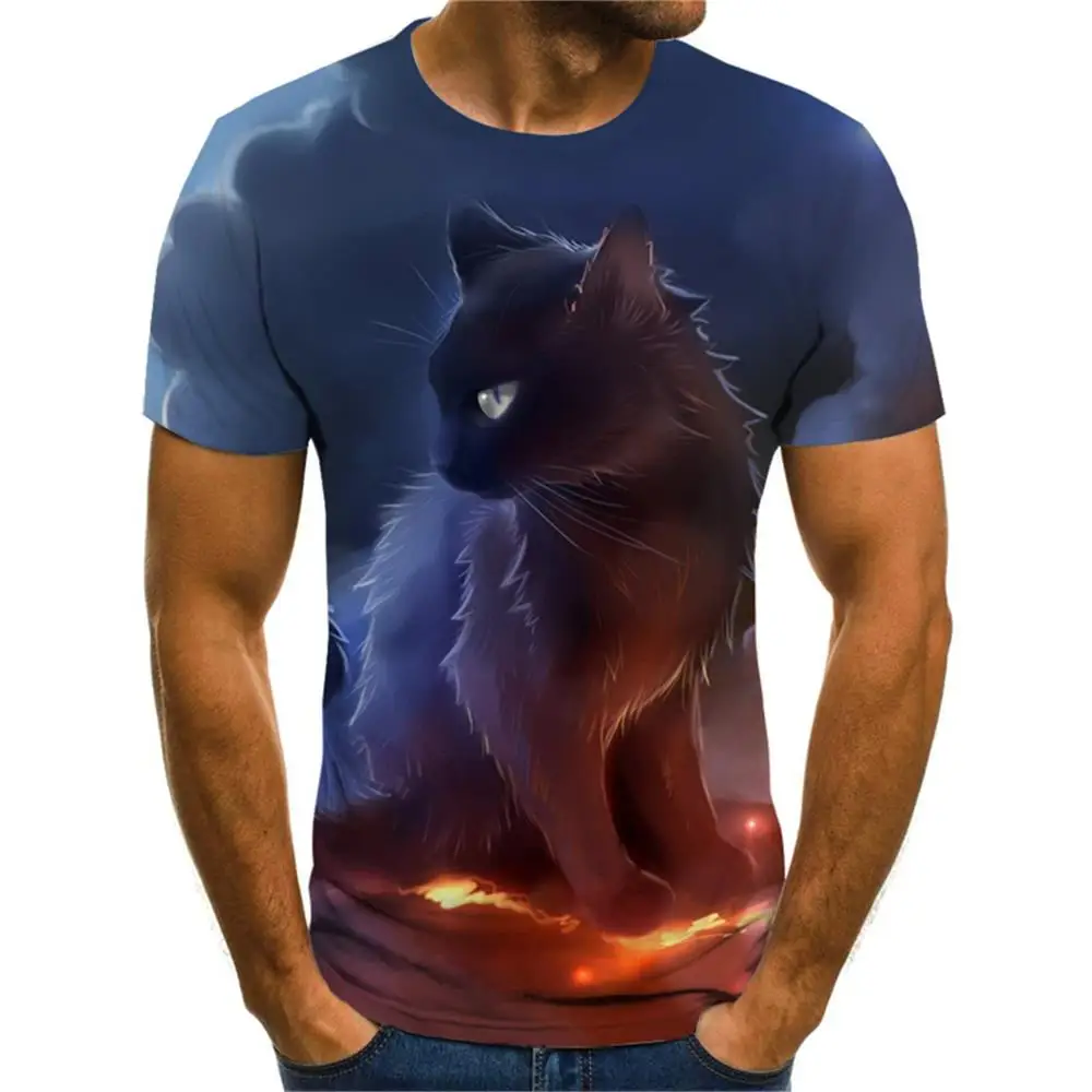 2022 New Men's Summer 3d Print Animal Cartoon Cats Round Neck Short Sleeve T-shirt Men's Casual Short Tops