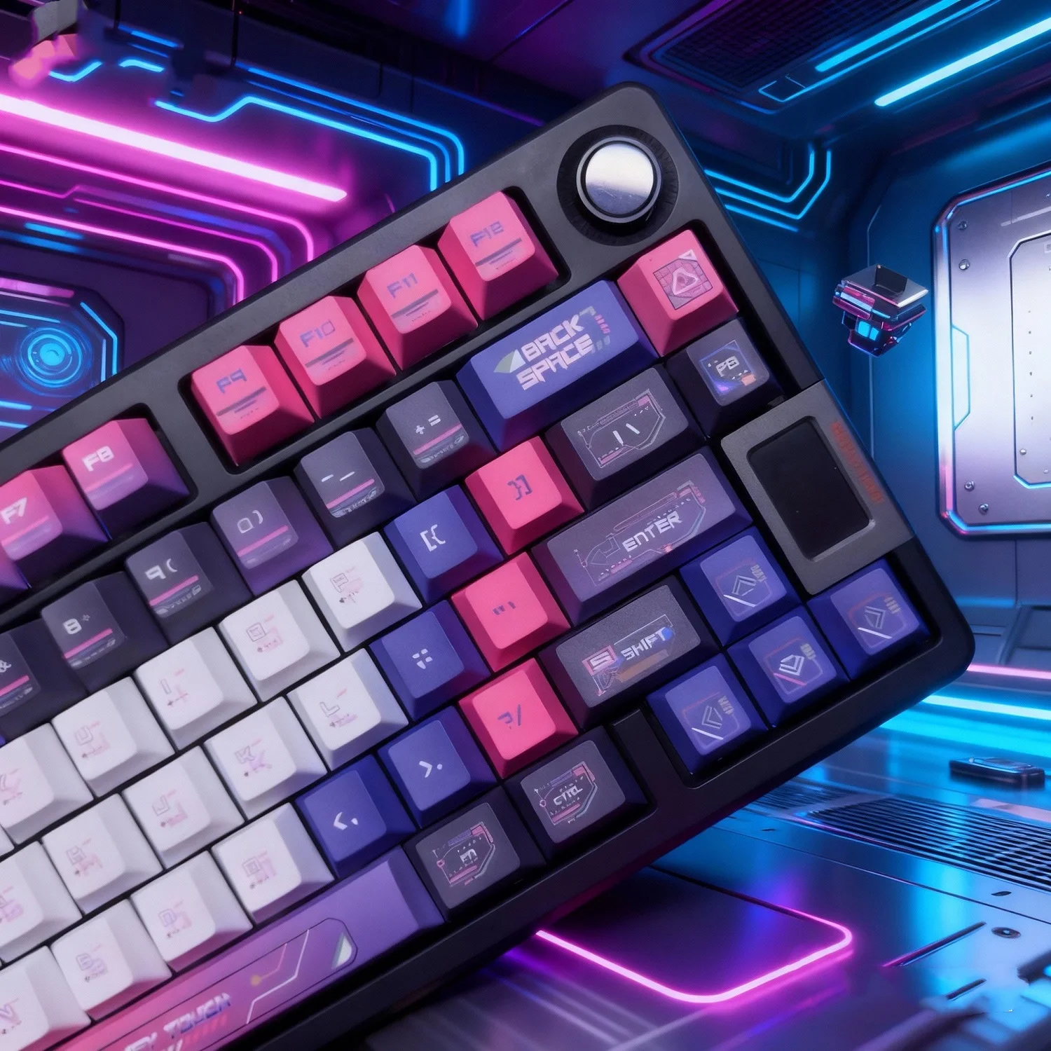 คีย์แคปคีย์บอร์ดแบบกลไก Ultimate Cyber PBT Dye-Sublimation ชุด 130 ชิ้น บรรจุกล่องและถุง ใช้ได้กับคีย์บอร์ดมาตรฐานส่วนใหญ่