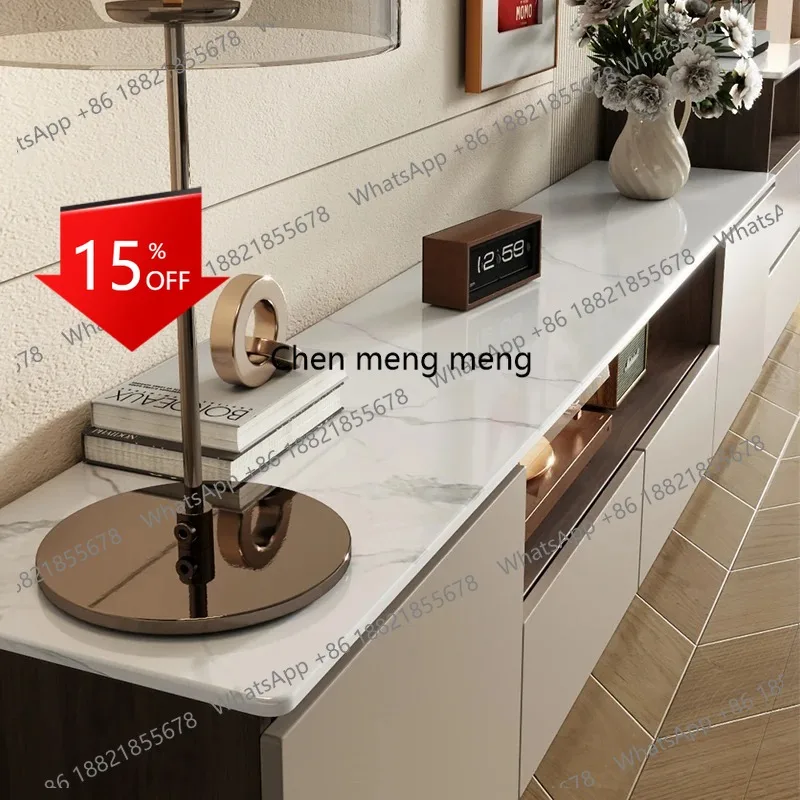 E153 Nordic Luxury Cream Marble TV Stand Coffee Table Set Floor-Standing Solid Wood High-Capacity Storage Living Room Furniture
