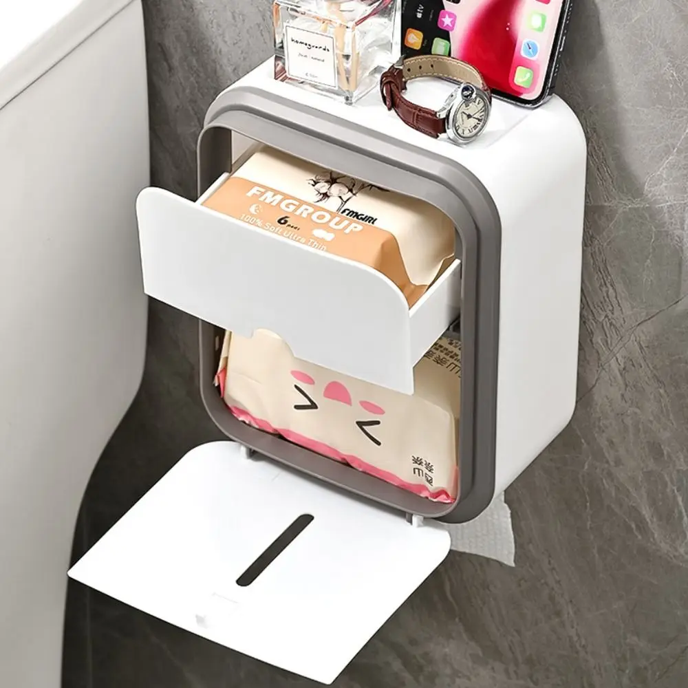 New Wall Mounted Toilet Tissue Box Large Capacity Waterproof Tissue Box Double Layer Toilet Paper Holder Bathroom Accessories - view 2