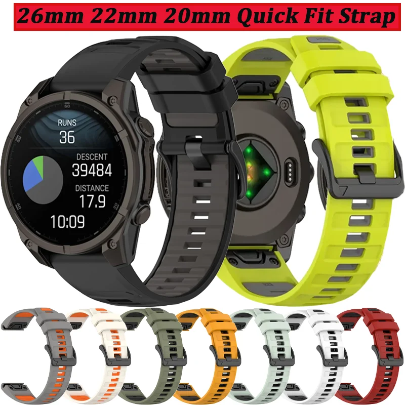Quick Fit 26mm 22mm 20mm Silicone Strap for Garmin Fenix 8/7/6 Tactix8 Quatix8 51mm 47mm Band Forerunner 965/970 Sport Watchband