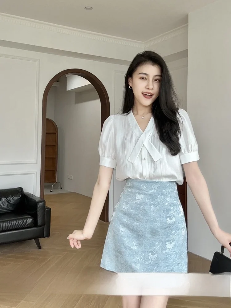 

Zhang a Xing South Hawthorn Thousand Gold irt with Sa Simple Design High Waist Embroidery A-Line Skirt Faion Set for Women
