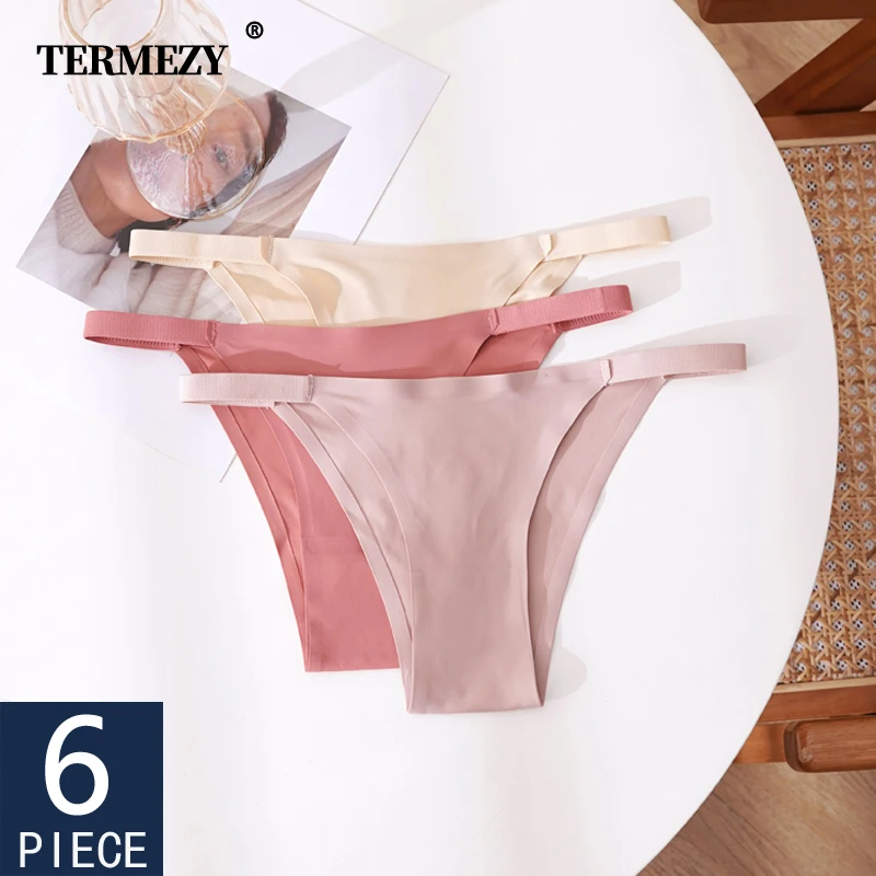 

TERMEZY 6Pc/Lot Women Sexy Seamless Panties Ice Silk Underwear Breathable G-String Fashion Ultra-thin Thongs Quick-Drying T-Back