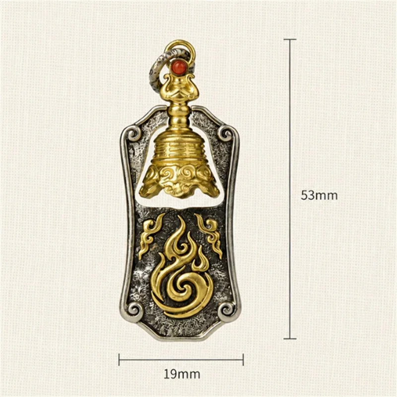 Ethnic Style Spiral Flame Hammer Textured Token Pendant Men Jewelry Retro Bell Bring Wealth Attract Blessings Necklace Women