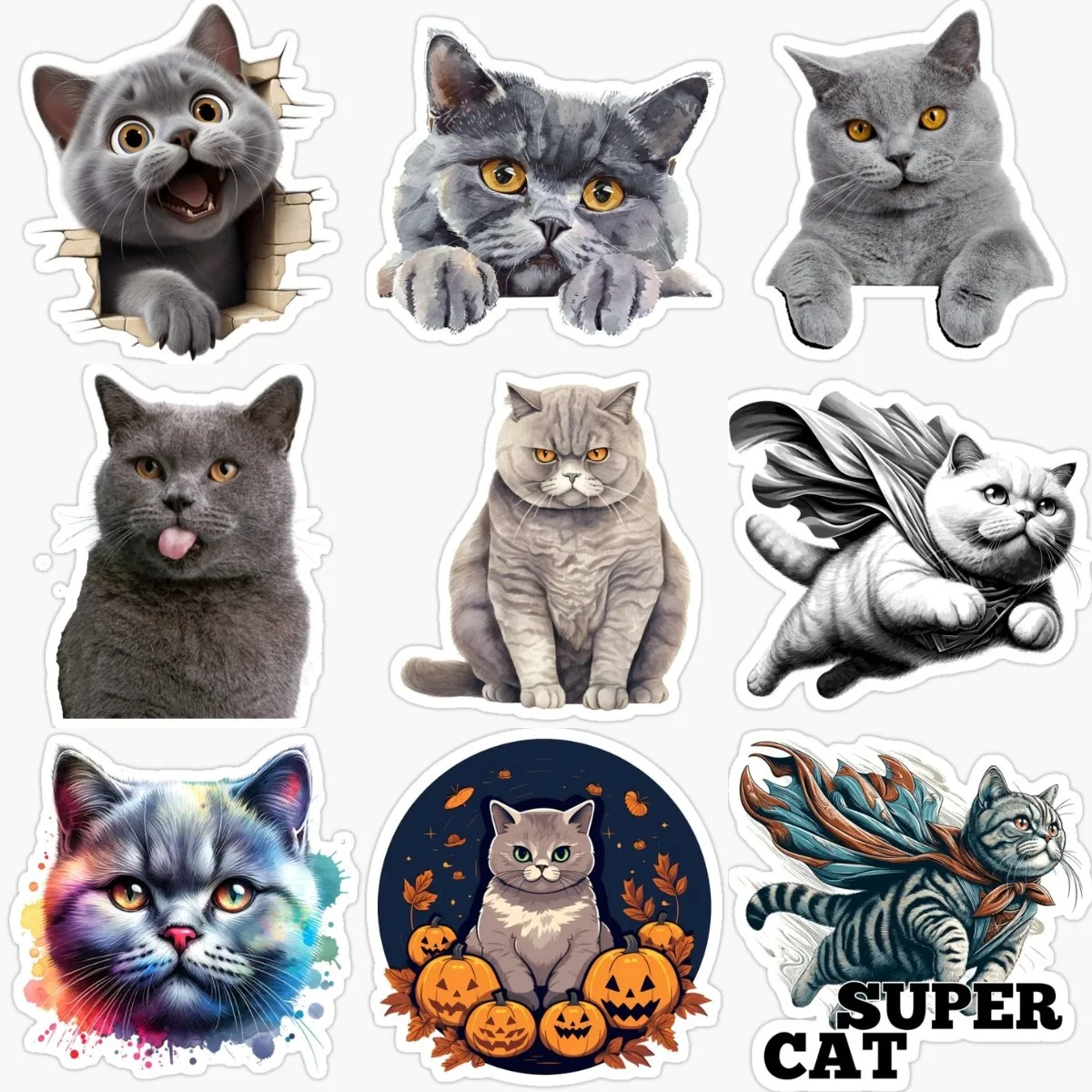 Creative British Shorthair Cat Pets PVC Waterproof Sticker Decorate for Car Van Door Wall Window Decal Accessories