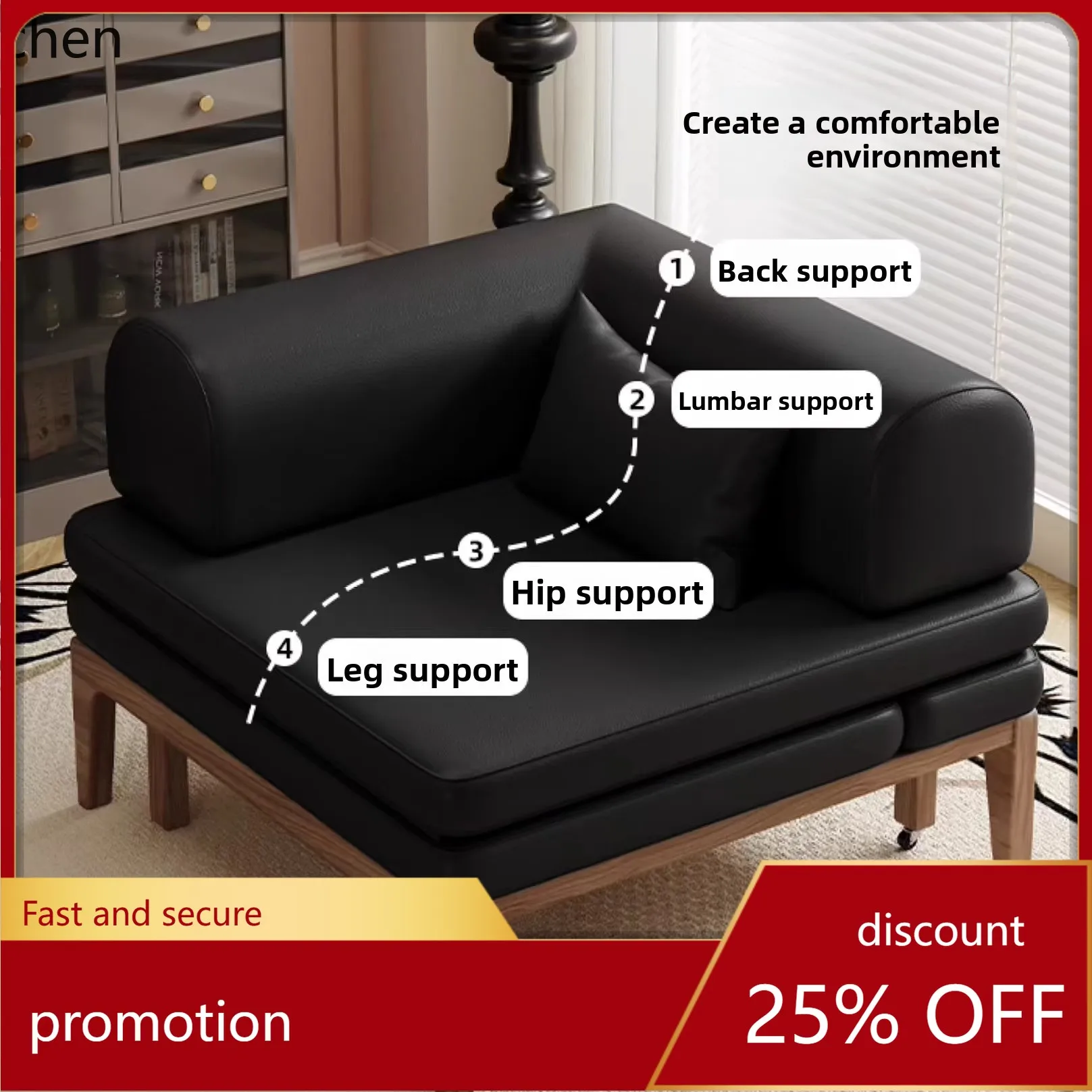 ZML Solid Wood Sofa Living Room Small Apartment Balcony Foldable Single Sofa Bed Two-in-One