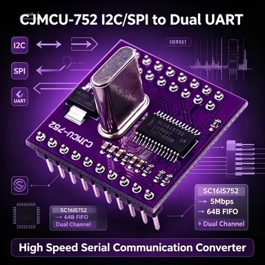 SC16IS752 Dual UART Bridge Module, I2C/SPI to 2-Ch Serial, 5Mbps, 3.3V