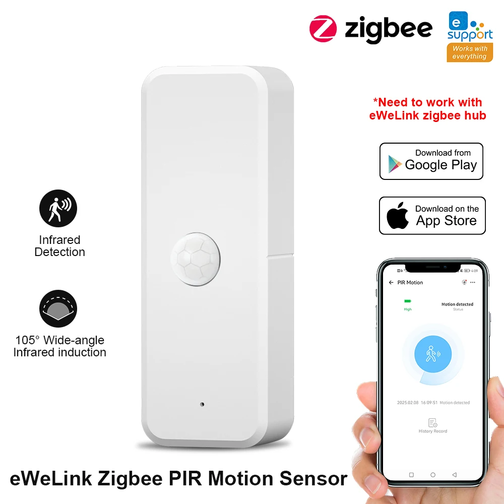 

Zigbee 3.0 Pir Sensor eWellink Smart Pir Motion Sensor Movement Human Body Infrared Detector Security Alarm Sensor
