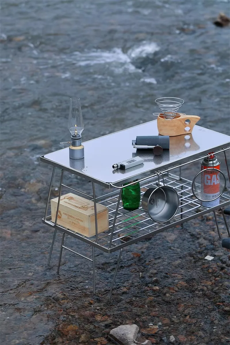 CAMPINGMOON T-2305 IGT Tragbare Spleißen Picknick Edelstahl Hochlager Outdoor Camping Top Platte Klapptisch Bord – Detail 20