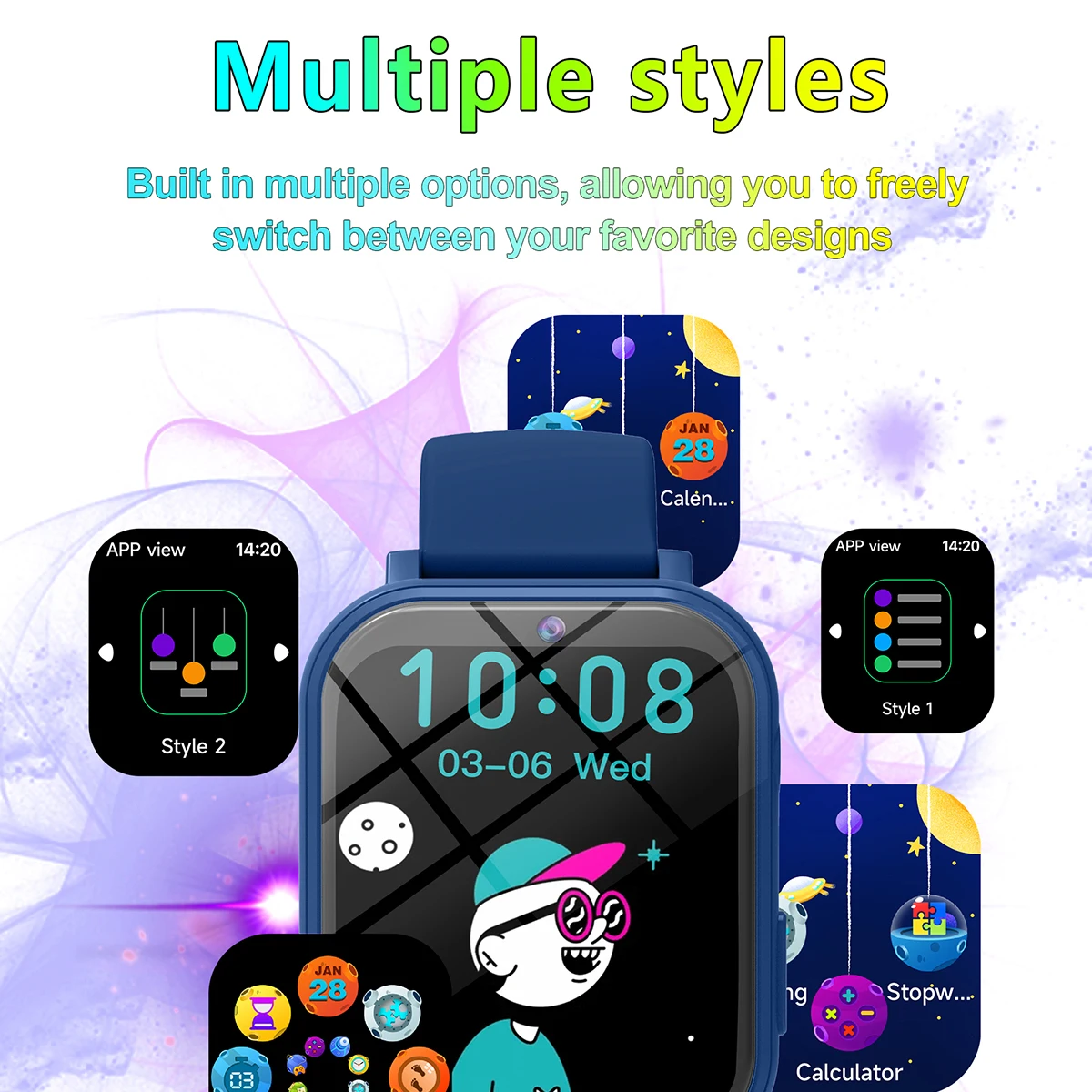 ألعاب Smartwatch الجديدة للأطفال HD كاميرا أمامية مراقبة النوم مصباح يدوي إلكترونيات شاشة تعمل باللمس إنذار آلة حاسبة هدية للأولاد والبنات