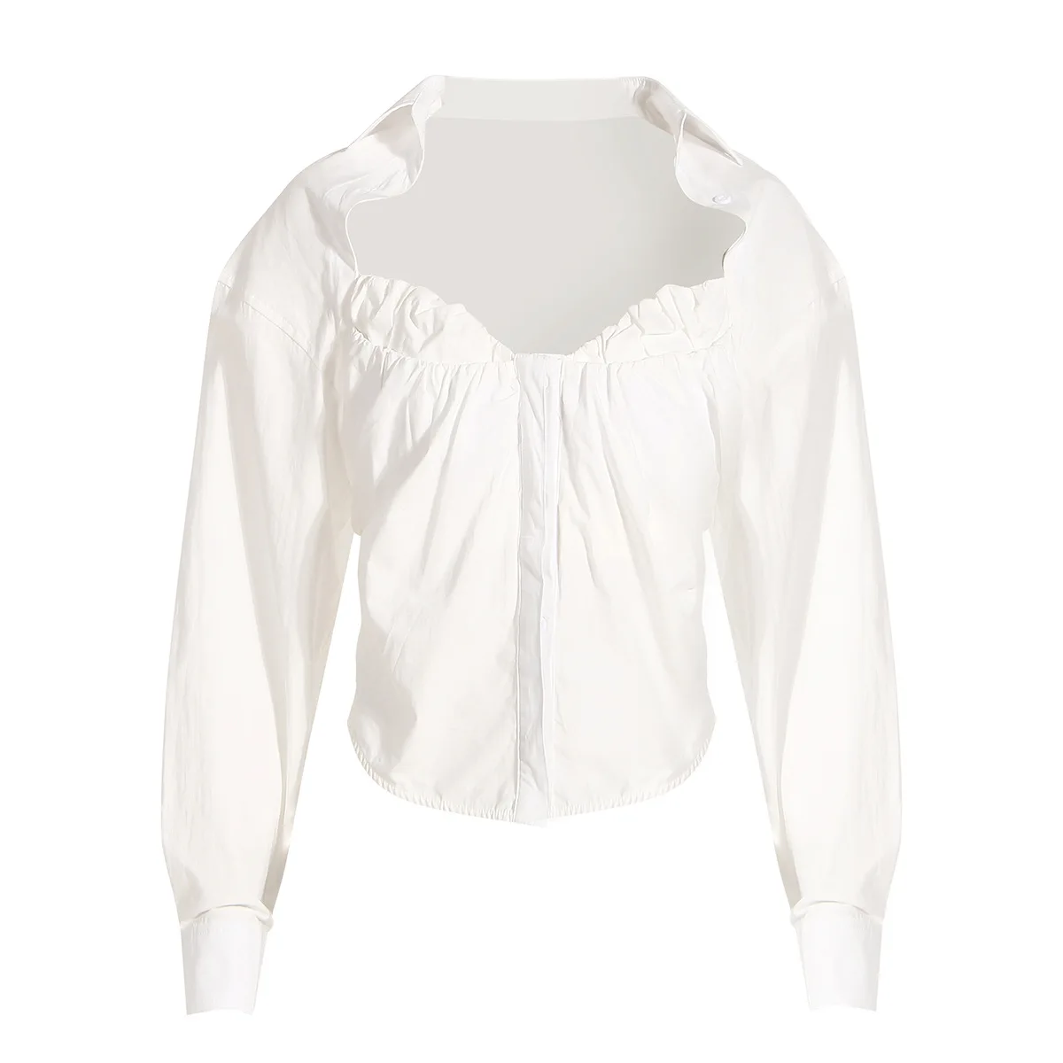 

Women's Chic Long-Sleeved Slim Fit Top Vintage White Square Neck Pleated Spicy Girl Style Spring Autumn Shirt & Blouse