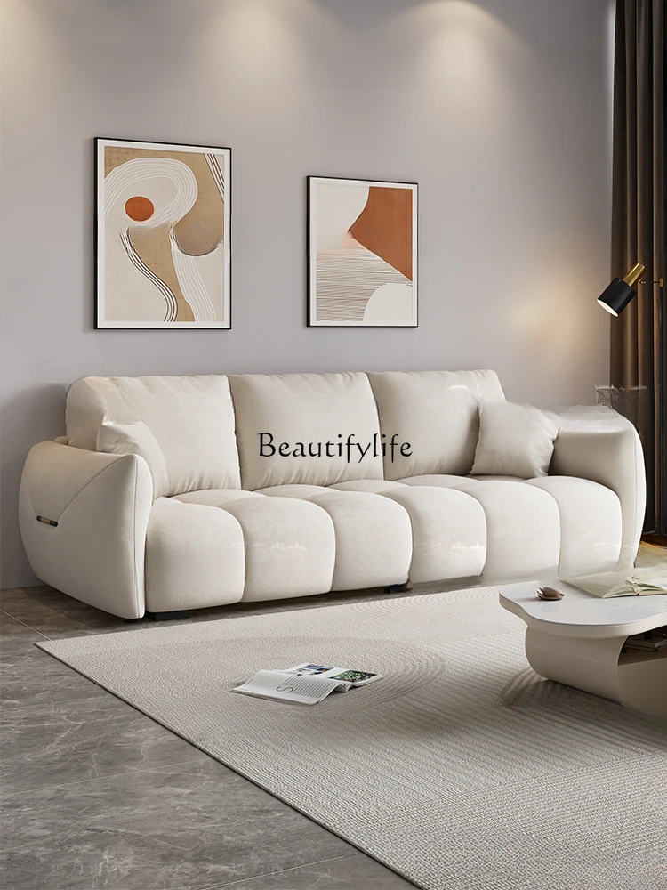 New Cream Wind Sofa Modern Simple Premium Flannel Apartment Homestay Straight Row Sofa