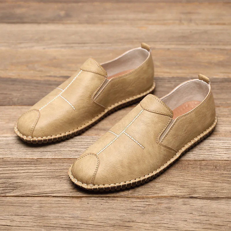 Men's Spring Summer Business Casual Shoes Hand-Stitched Lightweight Breathable Flexible Anti-Slip Slip-On Loafers Style 2026 New
