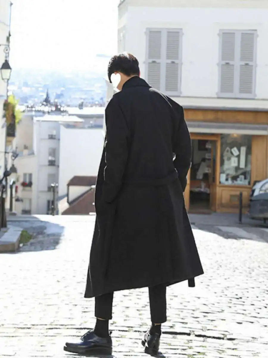 Japanese Style Long Thickened Warm Woolen Coat Men's Loose Fit Fashionable Outerwear Korean Version Youth Vitality Style