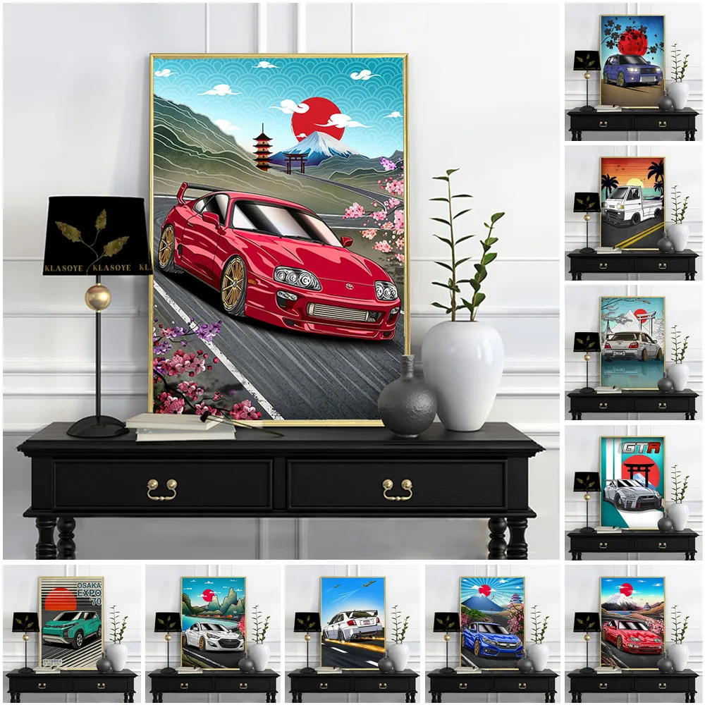 

Japan Automobile Retro Poster Classic Car Illustration Print Art Canvas Painting Bedroom Decor Wall Stickers