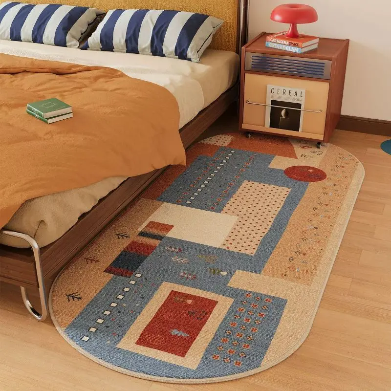Retro Contrasting Striped Oval Long Carpet, Bedroom Bedside Carpet, Floating Window Mat, Lightweight and Comfortable Home Decor
