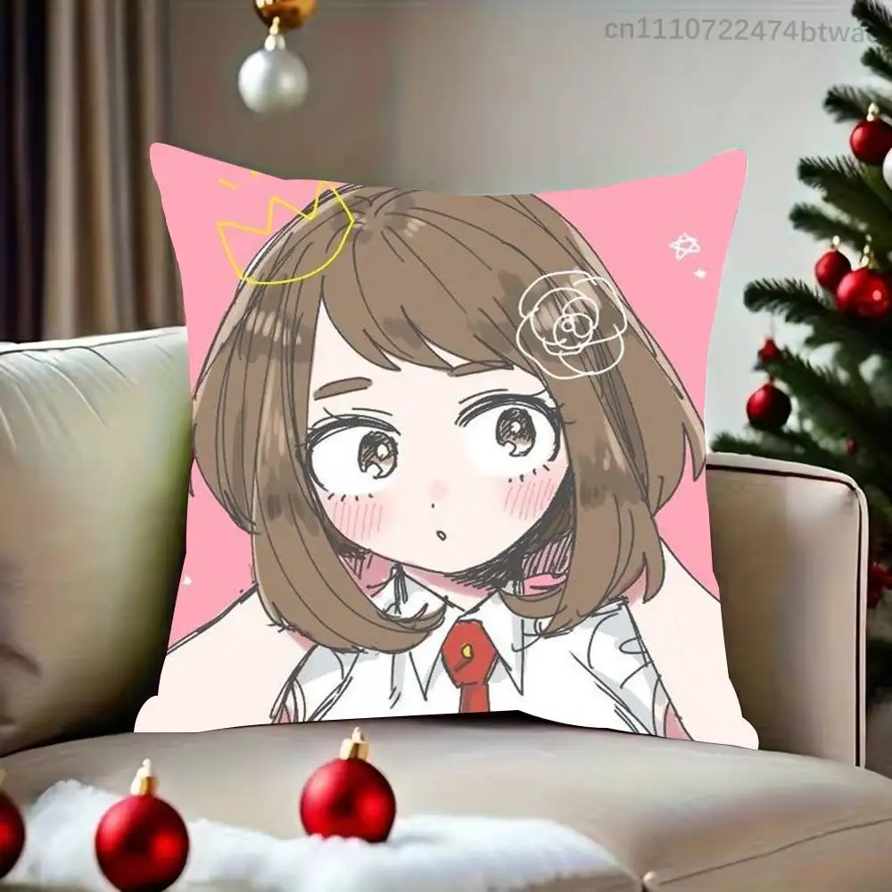 MHA O-Ochako Uraraka Pillow Case For Sofa Bedroom Living Room Plush Cushion Cover Decorations and Protector