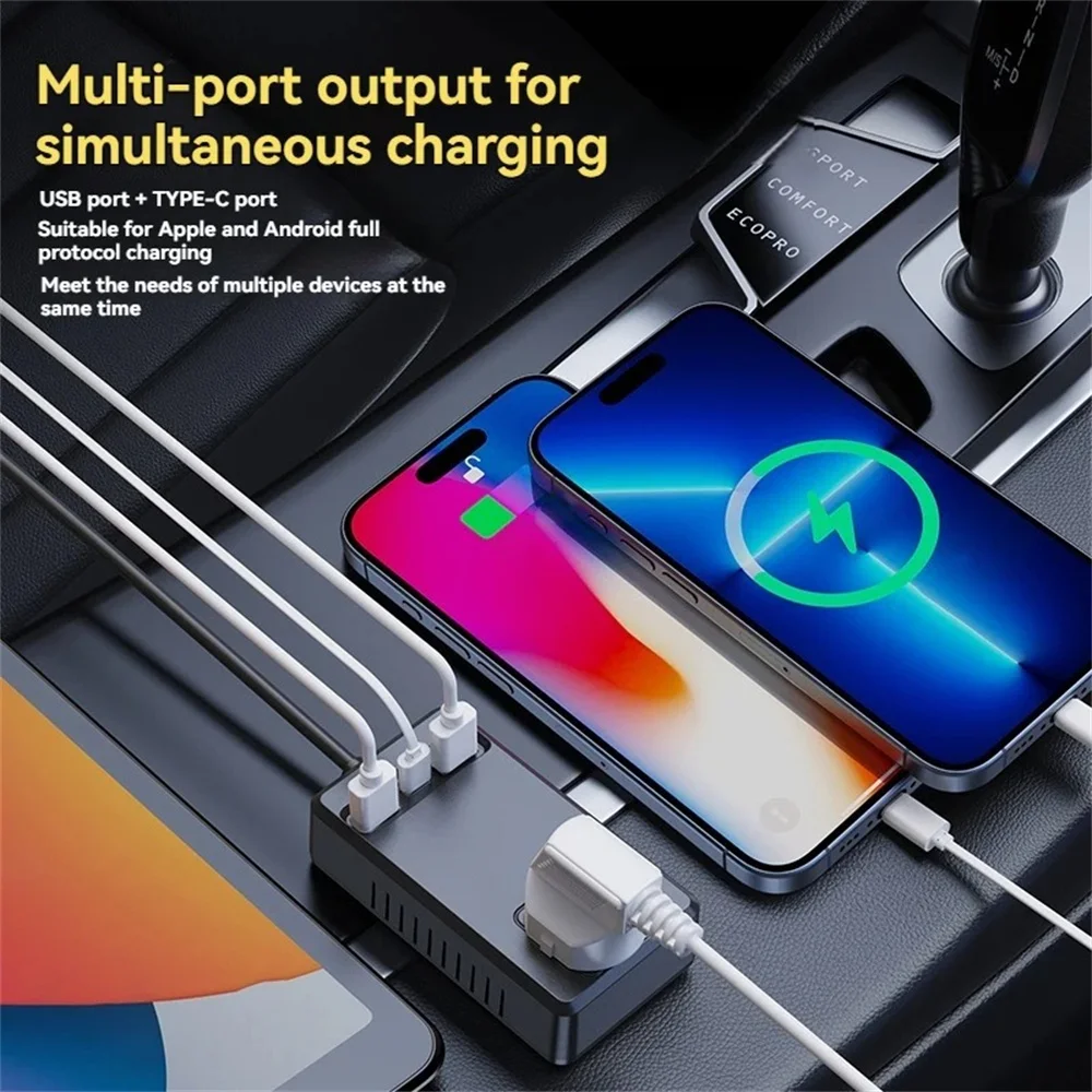 Hot Universal 150W Car Inverter DC 12V/24V To 110V/220V Auto Power Converter Adapter USB Type C Chargers Car Inverter For IPhone