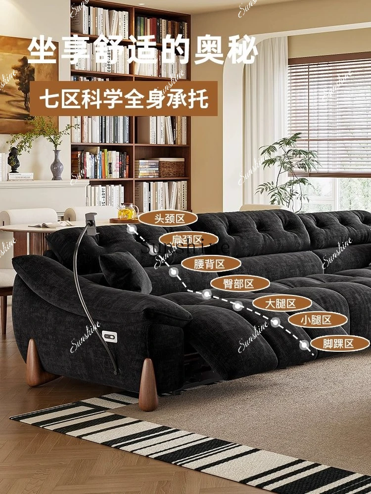 Modern minimalist cream wind snow Neil flannel sofa electric multi-functional zero wall straight row retractableB