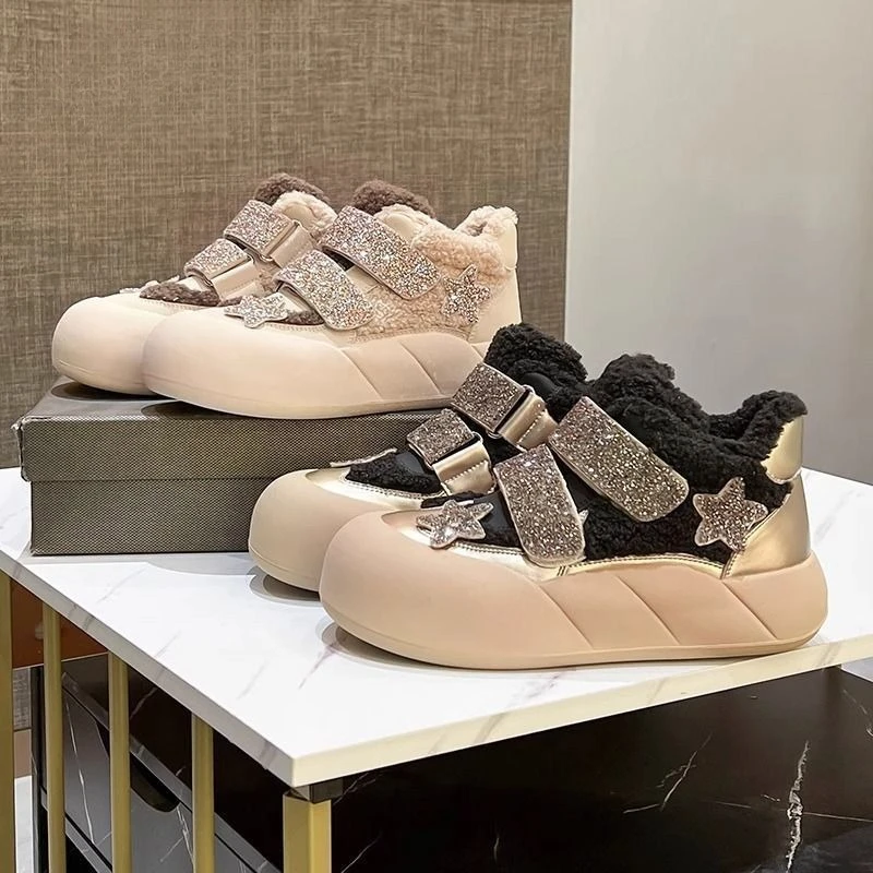 Ocieplane polarem ciepłe dziewczęce bawełniane buty śniegowce antypoślizgowe 2026 zimowy nowy styl ​   Buty dziecięce