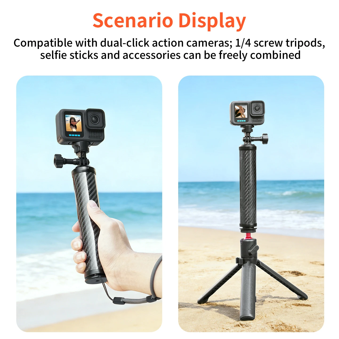 Bgning Neuer Kohlefaser-Griff mit Handschlaufe, Schwimmfähiger Tauch-Selfie-Stick für Gopro Hero, Insta360 X4, DJI Osmo Kamera – Detail 7