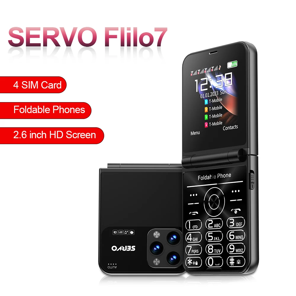 SERVO Flilo7 Fold Mobile Phone 2.6 inch 4 SIM Card 2G GSM Speed Dial Magic Voice Blacklist FM Radio Foldable Cellphone Type-C