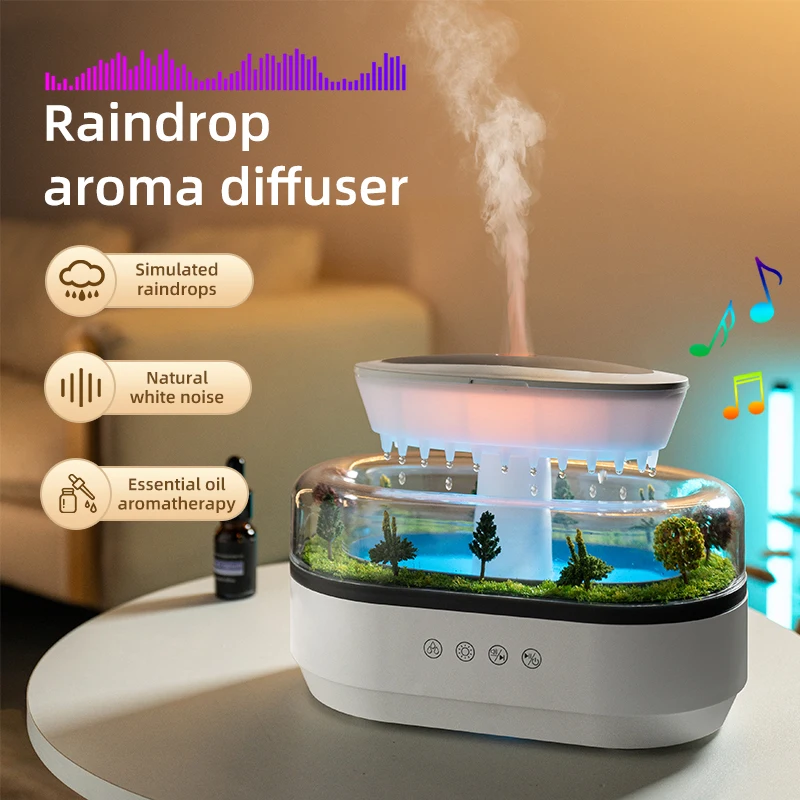 Humidificador de niebla de gota de lluvia, microdifusor de Aroma de paisaje con 7 luces nocturnas, difusor de aromaterapia para el hogar y la Oficina
