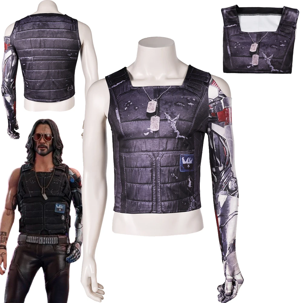 Johnny Silverhand Cosplay Costume pour garçons et hommes adultes, déguisement fantaisie, jeu, Halloween, carnaval, imprimé, imbibé, 2077