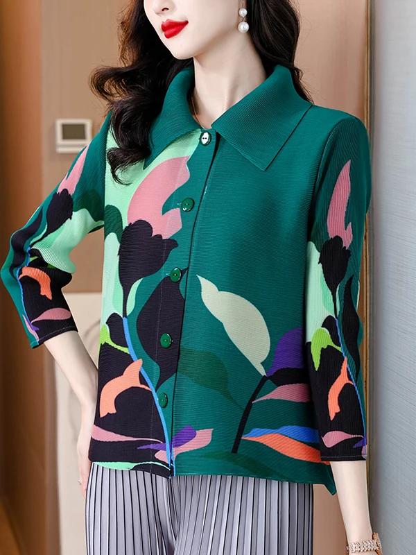 

Elegant Pleated Women's Shirt Spring Fashion Turn-down Collar Single Button Loose Fit Versatile Large Size Casual Top