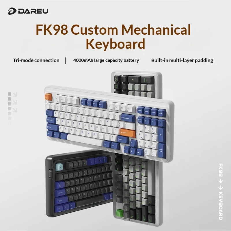 Dareu Fk98 Custom Mechanical Keyboard 98 Key Layout Tri Mode Wireless Bluetooth Rgb Backlight 4000Mah Battery For Gaming Office